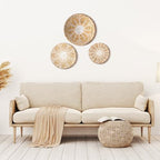 Glenmal 3 Pcs Boho Wall Basket Decor Decorative Bulrush Woven Basket Wall Decor Art Farmhouse Handmade Hanging Baskets with African Design for Living Room Display Table Settings Kitchen Home(Bright) - style: Bright