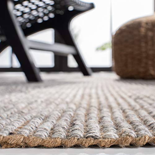 SAFAVIEH Natural Fiber Collection Accent Rug - 2' x 3', Grey & Natural, Handmade Woven Fringe Jute, Ideal for High Traffic Areas in Entryway, Living Room, Bedroom (NF826F) - color: Grey/Natural, size: 2' x 3' (Rectangular)