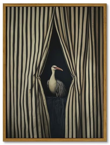 Framed Moody Crane Canvas Wall Art Vintage Eclectic Bird Wall Decor 12x16in | Bird Wall Art Whimsical Elegant Animal Poster Prints Humorou Grey Heron Picture Funny Quirky Artwork Painting Wall Decor - color: Bird, size: 16"L x 12"W