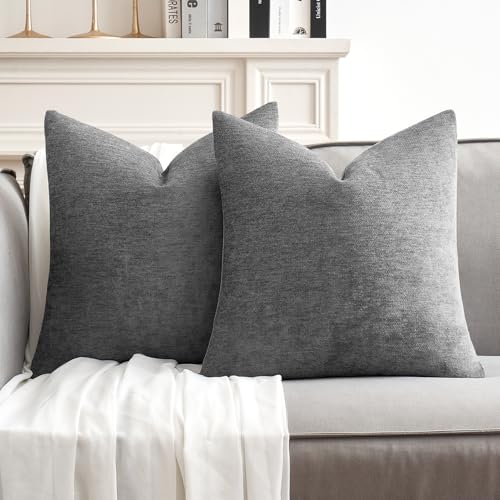 MIULEE Pack of 2 Dark Gray Decorative Pillow Covers 18x18 Inch Soft Chenille Couch Throw Pillows Farmhouse Cushion Covers for Home Decor Sofa Bedroom Living Room - color: Dark Gray, size: 18" x 18" (Pack of 2)