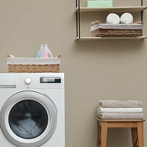 Round Paper Rope Storage Basket, Wicker Baskets for Organizing with Handle, Decorative Bins for Countertop, Toilet Paper Basket for Toilet Tank Top, Small Baskets Set (Set of 2,Beige) - color: Beige