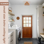Boho Rattan Ceiling Light Fixtures Boho Lamp Shade Flush Mount Ceiling Light Hand-Woven Small Chandelier Wooden Base Chandelier Light for Hallway Bedroom Kitchen Nursery - color: Brown-Ceiling light