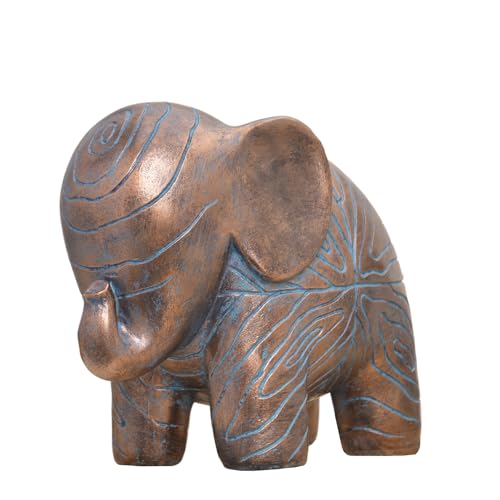 Small Elephant Statue,Boho Textured Animal Elephant Figurine Decor Ornament, Good Luck Resin Elephant Gifts for Women,Tabletop Home Decoration for Shelf Living Room Bedroom Office-Copper - color: Copper Blue