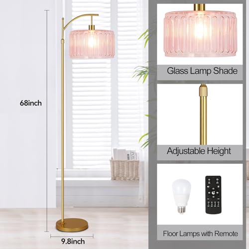 QIYIZM Pink Floor Lamp for Living Room,Bedroom,Gold Dimmable Standing Lamp with Remote,Mid Century Modern Brass Tall Lamp Boho Floor Lamps Arc Stained Glass Flower Floor Light Lamp Girls kids Bohemian - size: 33-Floor Lamp