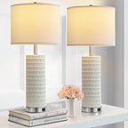 Reaketon 26.5" Ceramic Table Lamp Set of 2, 3 Way Dimmable Touch Control Table Lamp with 2 USB Charging Ports for Bedroom Living Room, Modern Nightstand Lamp End Table Lamps, Bulbs Included - color: White Shade & Silver Base