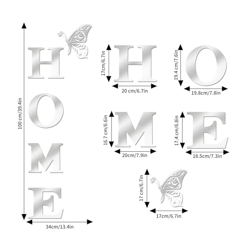 JEPELUS 37 Pieces 3D Mirror Wall Decor Home Sign Letters and Round Shape, Acrylic Acrylic Mirror Wall Stickers Decorative Art Decals for Home Living Room Bedroom Farmhouse Decoration (Silver)