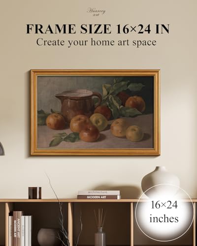 HUARCEY Gold Framed Vintage Wall Art for Living Room, Harvest Apples Still Life Oil Painting Artwork Shelf Decor Abstract Wall Pictures Large Prints Farmhouse Fruit Room Decor Bedroom Kitchen Bathroom - color: Apple, size: 24"L x 16"W