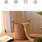 Handmade Rattan Woven Flowerpot Straw Woven Storage Basket Plant Holder Flower Pot Planter Balcony Home Decoration(11.81''X10.63''X11.81'') - size: 11.81''X10.63''X11.81''