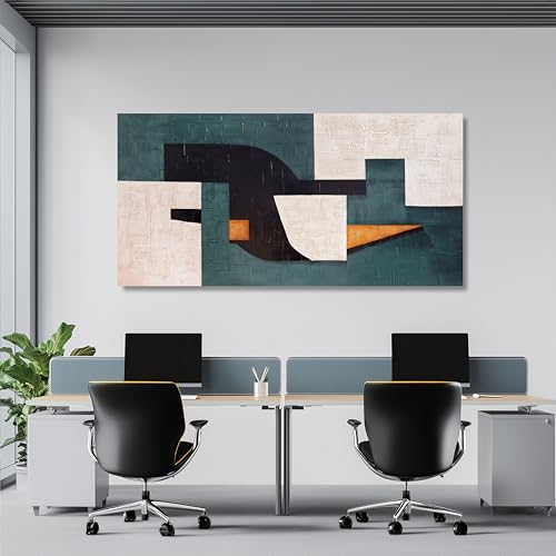 Abstract Wall Art Aesthetic Boho Wall Decor Neutral Abstract Wall Art Blue-Green Geometric Patterns Abstract Framed Artwork for Living Room Bedroom Office 20" X 40" - color: Green, white, black, size: 40"L x 20"W