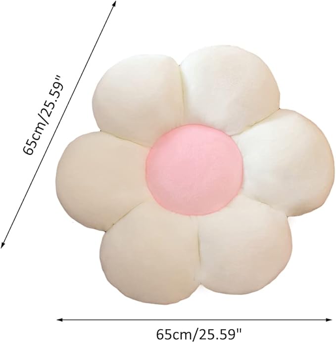 lannery Flower Plush Throw Pillows, Flower Floor Pillow Seating Cushion Toy for Reading, Room, Watching TV (25.6", White-1)