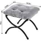 15" Foldable Foot Stool Ottoman with Metal Frame - Washable Faux Fur Grey Upholstered Indoor/Outdoor Footrest for Living Room, Bedroom, Patio - Space-Saving Compact Design - color: Fleece-grey