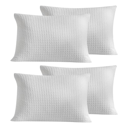 WARMDERN Waffle Weave Pillowcases Standard Size 4 Pack Pillow Cases Soft Microfiber Pillow Case Covers Set of 4 Boho Woven Textured Pillowcase with Envelope Closure(White, 20x26 Inches, 4 Pack) - color: White-waffle Weave, size: 20" x 26" (Pack of 4)