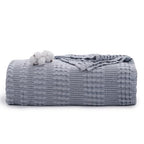 Cooling Cotton Waffle Weave Throw Blanket - Lightweight Breathable Blanket of 50% Rayon Derived from Bamboo for Hot Sleepers, Summer Throws for Couch Bed Sofa, Light Blue, 50"x60"