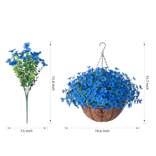 HyeFlora Artificial Fake Hanging Plants Flowers with Basket Outdoor Decor Faux Silk Daisy Flower Arrangements in Pot Planter for Porch Home Indoor Patio Garden Yard Decoration, Blue - color: Blue