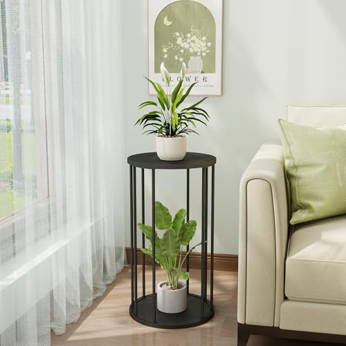 Plant Stand Indoor,small plant stool,Flower Pot Corner stand holder,Mid Century Heavy Duty Metal Tall Home Decor,Modern Round End Table,Small Rustic Display Stand for Living Room,Bedroom(Black,21In) - color: 55cm black