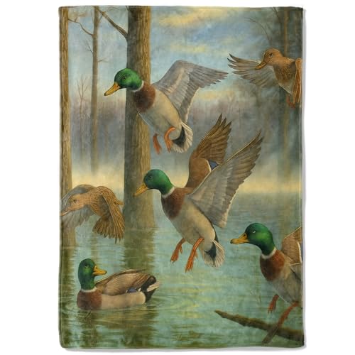 Mallard Duck Fleece Blanket,40x50in,Flying Ducks Wildlife Scene Forest Wetland Throw Blankets,Soft Cozy Lightweight, Ideal for Rustic Cabin Lodge Bed Living Room Home Decor,Gifts - color: Duck, size: 40x50 Inch