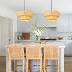 Bamboo Pendant Light 17.72" Wicker Chandelier Handmade Rattan Dining Room Lights Farmhouse Hanging Lighting Fixture for Kitchen Island Bedroom Living Room Hallway Coffee Restaurant - color: Beige-17.72IN