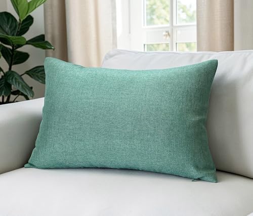 Aiking Home Imitation Burlap Lumbar Pillow Cover 12x18 Inch Vintage Faux Linen Rustic Natural Look, 1 Piece Elegance Farmhouse Style Accents Pillow Case for Indoor Use, Aqua - color: Aqua, size: 18" x 12" (Pack of 1)