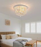 Q&S White Boho Beaded Chandeliers Flush Mount Ceiling Light,3-Lights Small Chandelier Light Fixture for Bedroom,Kitchen,Dining Room,Living Room,Stairway Gazebo - color: Ceiling-3WH