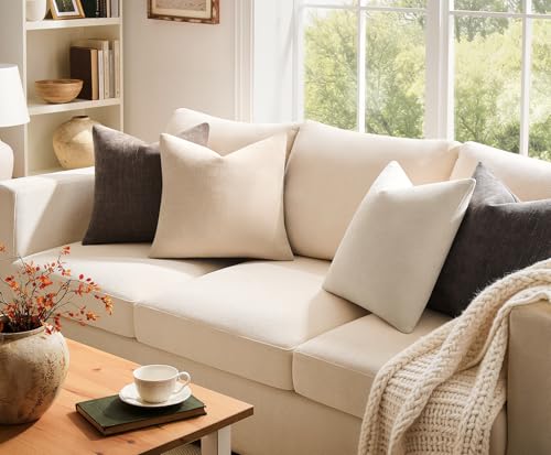 Pack of 4 Throw Pillow Covers 20x20 Inch Chenille Textured Neutral Soft Pillow Covers Solid Decorative Farmhouse Cushion Covers Home Boho Decor for Couch Sofa Bed Living Room - color: Neutral, size: 20" x 20" (Pack of 4)