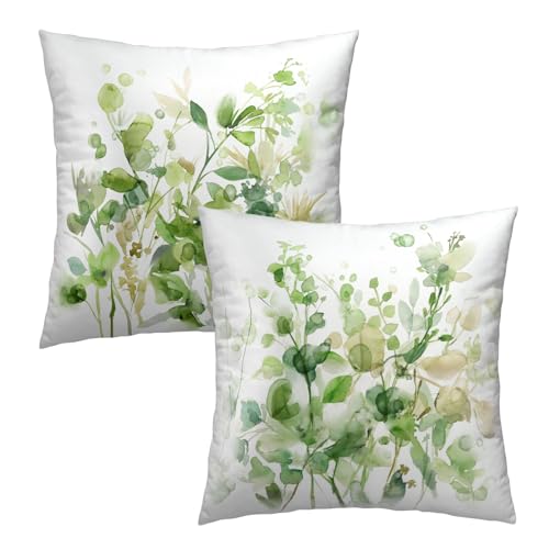 Spring Sage Green Pillow Covers 16x16 Inch Set of 2, Eucalyptus Leaf Watercolor Throw Pillow Covers Square Cotton Cushion Cover for Home Couch Sofa Patio Bedroom Livingroom - color: Eucalyptus Leaf231219, size: 16" x 16" (Pack of 2)