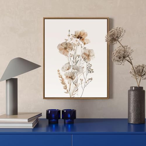 Neutral Watercolor Botanical Wall Art Vintage Floral Canvas Art Prints Orange Flower Plants Picture Minimalist Wall Decor Boho Artwork Framed for Girls Room Bedroom Living Room Decoration, 8"x10"x1Pcs - color: Neutral Flowers, size: 10"L x 8"W