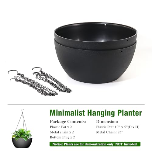 WSMKSZ 10 inch Hanging Planters for Outdoor Indoor Plants with Drainage Holes and Chain, 2 Pack Round Hanging Flower Pots for Garden Home Porch Decor, Black - color: Black, size: 10inch 2pcs