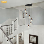 6-Light Blue Glass Flower Chandelier, Adjustable Height Staircase Pendant Light, Modern Mid Century Floral Hanging Ceiling Fixture for Living Room Dining Room Foyer Entryway - color: Blue, 6 Lights