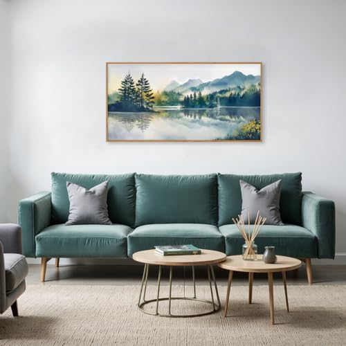HPNIUB Large Green Mountain Framed Canvas Wall Art Set, Nature Foggy Forest Lake Reflection Wall Decor,Modern Pine Tree Artwork,Watercolor Landscape Art Print for Living Room,Bedroom,Office-20 x40 - color: Nature Mountain Wall Art, size: 40"L x 20"W