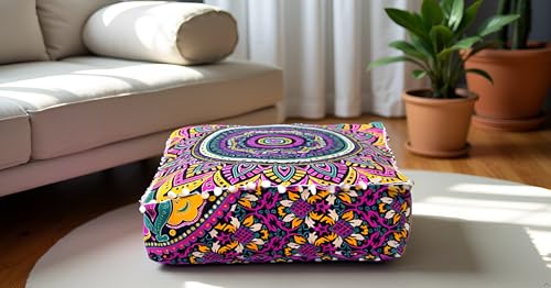 INDIAN CRAFT CASTLE Floor Pillows & Cushion Covers Decorative Hippie Mandala Pouf Pillow Covers Seating Meditation Cushion Cover Large Boho Ottoman Case Pillowcase Couch New Pink, 16" Square - color: New Pink, size: 16"D x 16"W x 5"H