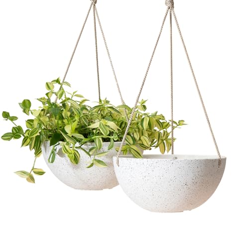 LA Jolie Muse Hanging Planters for Indoor Plants - Flower Pots Outdoor 9.84 inch Garden Planters and Pots,Speckled White Set of 2 - color: Speckled White, size: 9.84 Inch