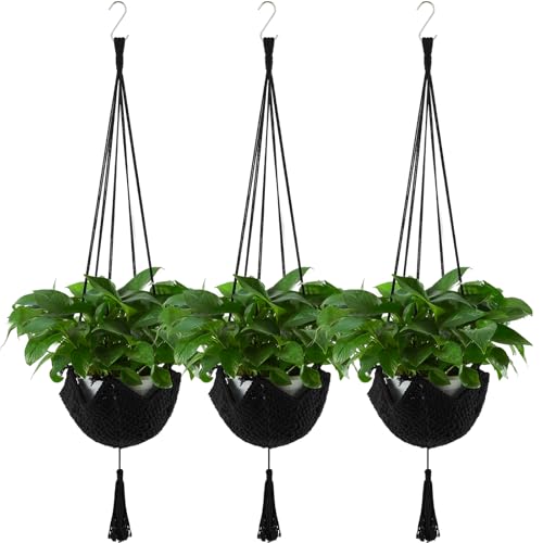 Shappy 3 Pack Boho Macrame Plant Hanger, Large Hanging Planter Plant Holder Pot Hanger Hanging Basket Wall Planters, Plants Lover Gift for Indoor Garden (Classic,Black) - color: Black, size: Classic