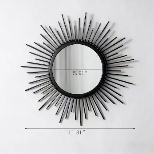 Gold Mirrors for Wall - Metal Sunburst Wall Mirror Room Decor & Home Decor, Boho Mirror Wall Decor Gifts for Women & Moms (Sun-Black, Small) - color: Sun-black, size: 12"L x 2"W