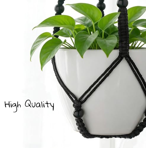 3 ft Macrame Plant Hanger Indoor Handmade Large Long wall Window Black Hanging Planters Holder Outdoor Boho Home Decor Ceiling Basket Hangers Plants - color: Black