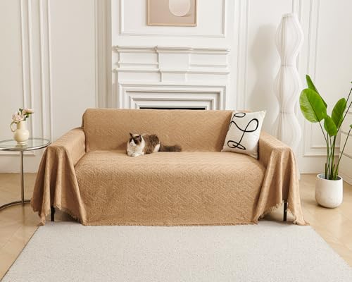 AIVIA Couch Cover Sheet Blanket, Oversized Covers for 3 Cushion Sofa, Large Furniture Decoration Slipcovers, L-Shape U-Shaped Sectional Protector for Cats Dogs Pets (Khaki, 71” x 118”) - color: Khaki, size: 71” x 118”