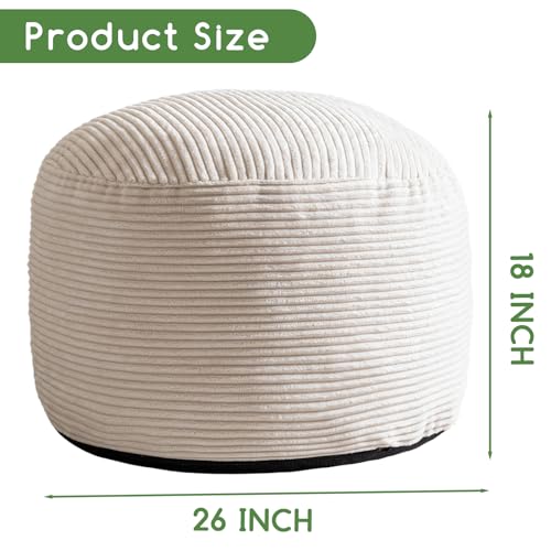 HIGOGOGO Round Stuffed Pouf Ottoman, Corduroy Poufs with Foam Chunk Filling, Furry and Fluffy Pouf Foot Stool Storage Ottoman, 26 X 18 Floor Poufs Foot Rest for Living Room, Beige - color: Beige, size: 26"D x 26"W x 18"H