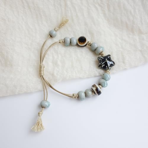 Handmade Green Boho Bracelets for Women, Bohemian Ceramic Beads Bracelets for Friends, Trendy Porcelain Stone Beaded Bracelets for Sisters - color: Blue
