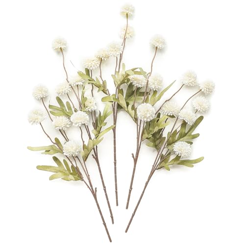 Floroom 5pcs Ivory Faux Silk Mums Artificial Flowers, Bulk Fake Small Mini Chrysanthemums with Stems for DIY White Wedding Centerpieces Floral Arrangements Vase Fillers Home Decorations - color: Ivory, size: 5pcs