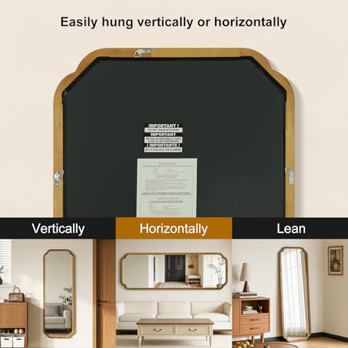 HOMECOOKIN Full Length Mirror Wall Mounted, Rustic Wooden Frame Floor Mirror, Rounded Corner Large Full Body Mirror for Bedroom,Dressing Room， Leaning or Hanging Against Wall (Natural, 22" L x 65" W) - color: Natural, size: 65"L x 22"W