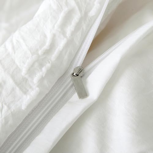 Duvet Cover King Size, 3PCS White Boho Duvet Cover Set, Geometric Pattern Tufted Bohemian Comforter Cover Jacquard Knit Textured Bedding Set with Zipper Closure - color: White, size: King