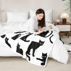 Feelyou Cat Throw Blanket Black Cat Soft Fleece Sherpa Cozy Fuzzy Plush Warm Cats Print Fuzzy Plush Throw Cute Kitten Twin 60"x80" Cats Lover's Gift for Bed Couch Living Room - color: Black White, size: Twin