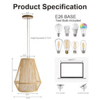 12 Inch Pendant Light, Hanging Ceiling Lamp with Handwoven Bamboo Basket Shade, Adjustable Pendant Fixture for Kitchen Island, Dining Room, Bedroom - color: NATURE