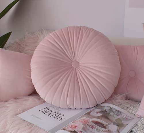 NatureMan Round Throw Pillow, Velvet Decoration Small Throw Pillow, Pumpkin Throw Pillow Cushion Suitable for Living Room Sofa Bed Floor 13.7 inches (Pink) - color: Pink