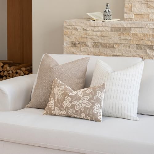 FIOUOVO Floral Throw Pillow Covers 12x20 Set of 2 Farmhouse Pillow Covers Vintage Neutral Accent Pillowcases Decorative Cushion Covers for Sofa Couch Living Room Bedroom Home Decor, Neutral - color: Neutral, size: 20" x 12" (Pack of 2)