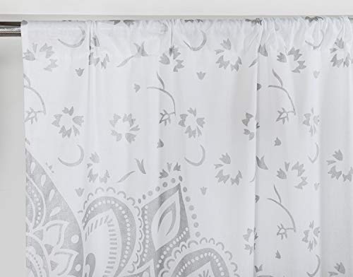 Popular Handicrafts Printed Curtains for Living Room Set of 2 Indian Hippie Bohemian Beautiful Ombre Color Mandala Curtain for Bedroom Panels White Valance 83 x 38 Inches - color: White Silver, size: 38"W x 83"L (Pack of 2)