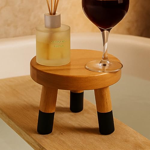 Rubber Wood 9" Round Plant Stand |Dip Dyed Black Stool, Wood Riser |Milking Stool (8" H) - color: 8" Tall Black