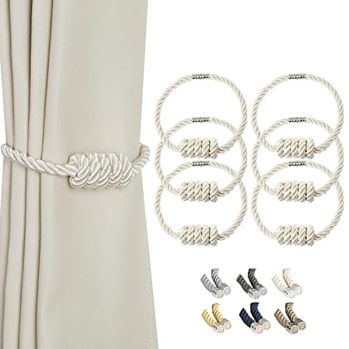 BEL AVENIR Magnetic Curtain Tiebacks, Decorative Drapery Holdbacks Modern Woven Tie-Backs with Exquisite Knot (Beige, 6 Pack) - color: Beige, size: 6 Pack