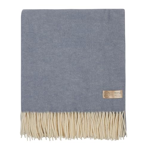 | Wool Blanket/Throw | 100% New Zealand Wool | Perfect for Home and Outdoors | Virgin Wool Throw with Fringes 75"x87" (190 x 220 cm) - color: Cornflower Blue, size: Full