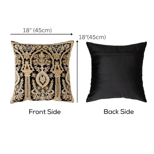 2PC 18x18 inches Decorative Chenille Jacquard Persian Vintage Embroidery Stereo Sofa Pillow Covers for Home Decor, Sofa Living Room, Couch, Bed.18x18 or 20x20 inches. (Ivory Gold on Black) - color: Ivory Gold on Black