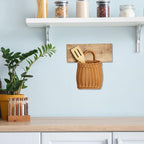 Imitation Rattan Woven Basket Wall Hanging Storage Organizer with Handle for Kitchen Herbs Fruits Vegetables and Home Decor 9.6X6.1X4.3 Inch